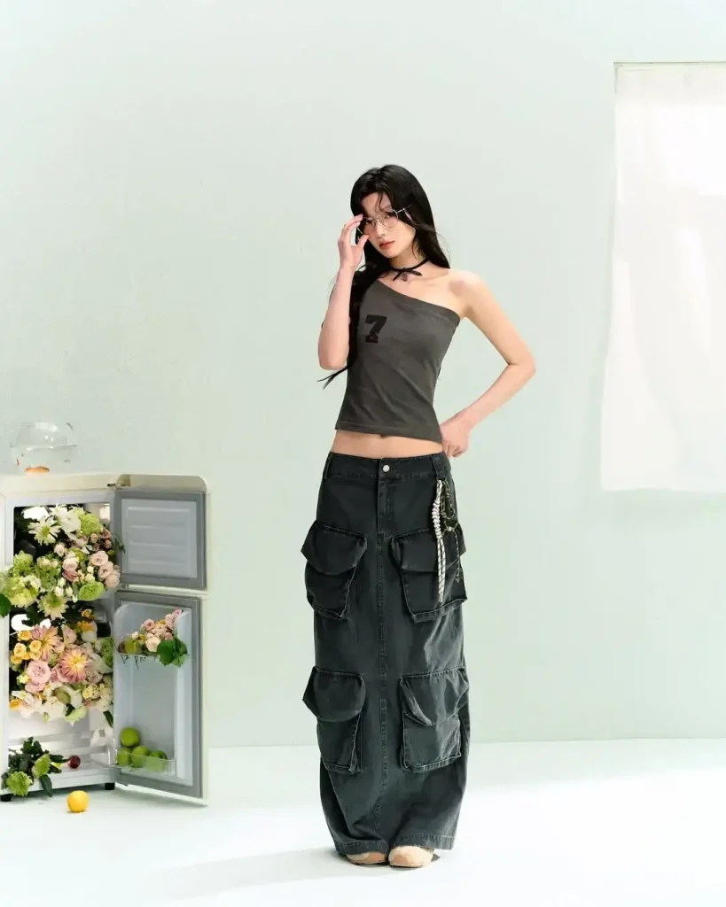 One-Shoulder Top + Cargo Skirt