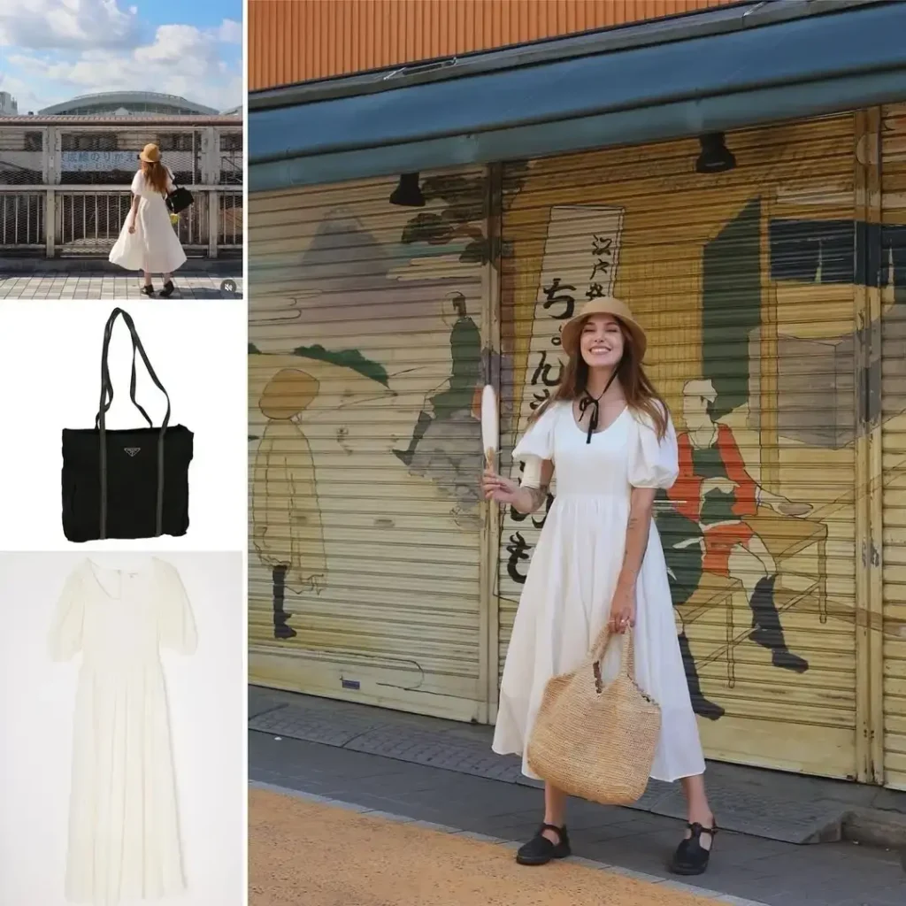 Puff-Sleeve Mini Dress + Basket Bag