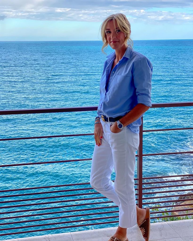 Chambray Shirt and White Skirt