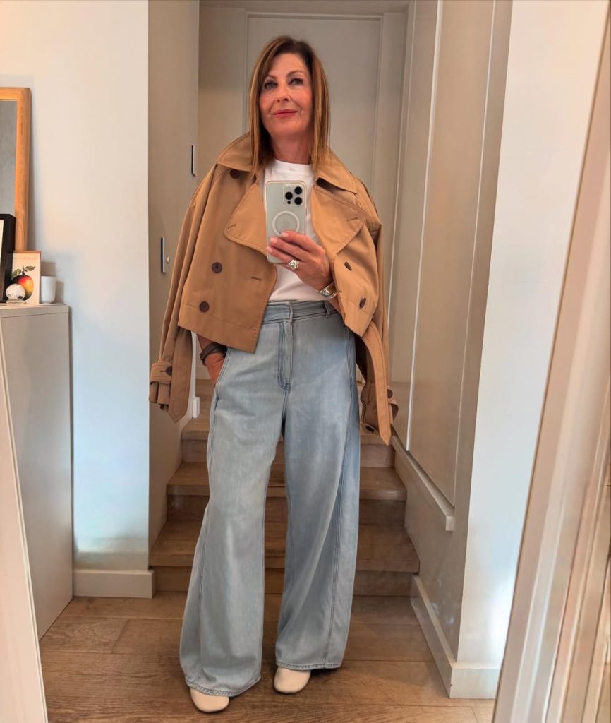 Cropped Trench with Wide-Legged Pants