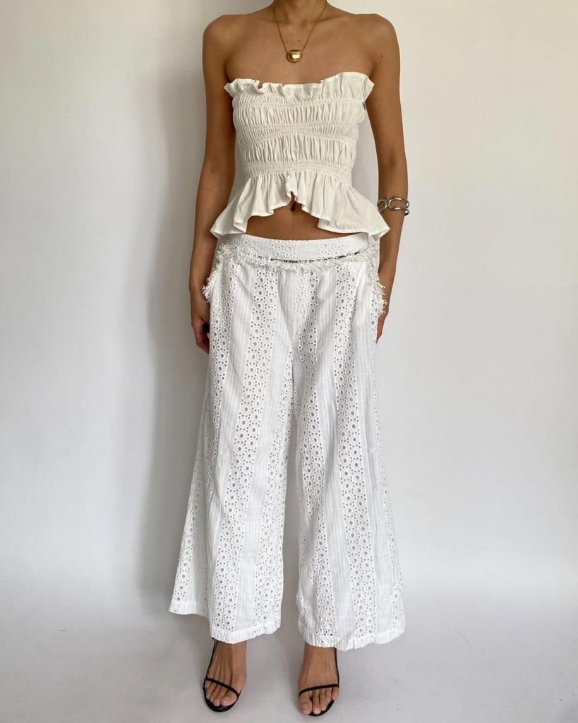 Eyelet Blouse + Linen Trousers