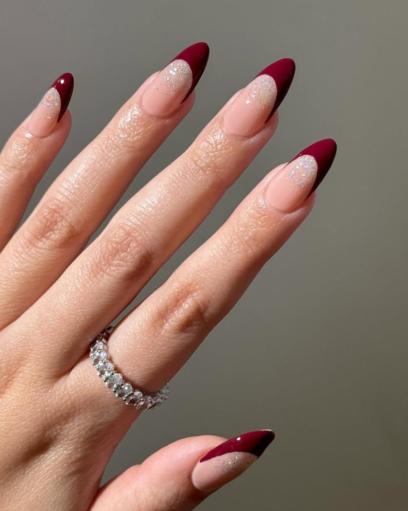 French Tips with Ombre and Glitter