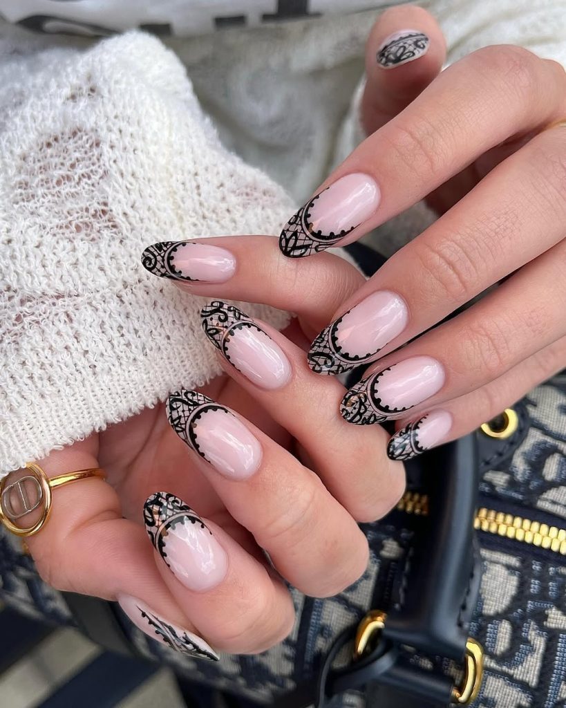  French Tips with a Touch of Lace