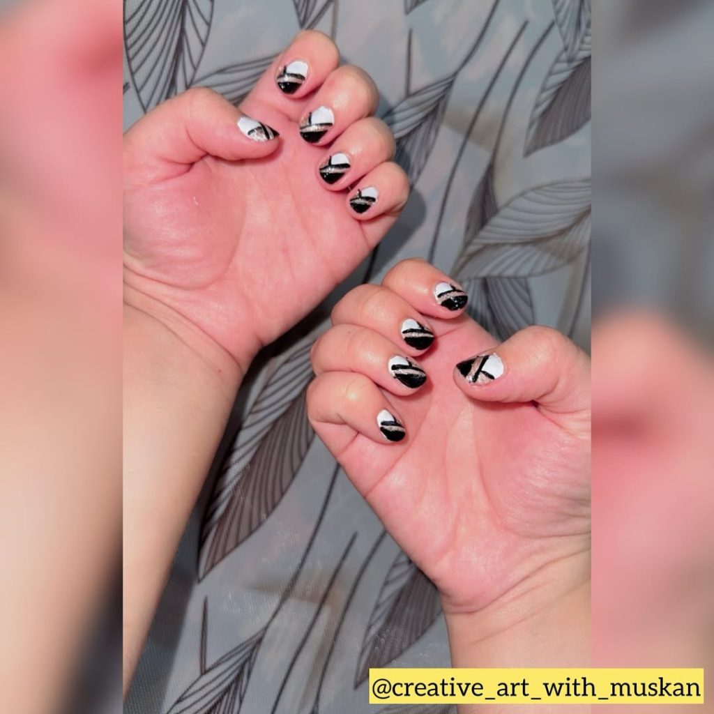 Geometric Black and White Nails