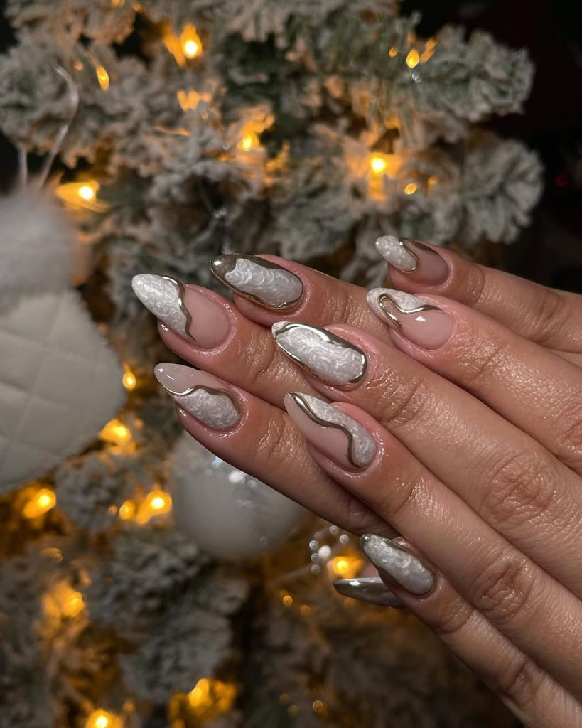 Gold and White Marble Nails