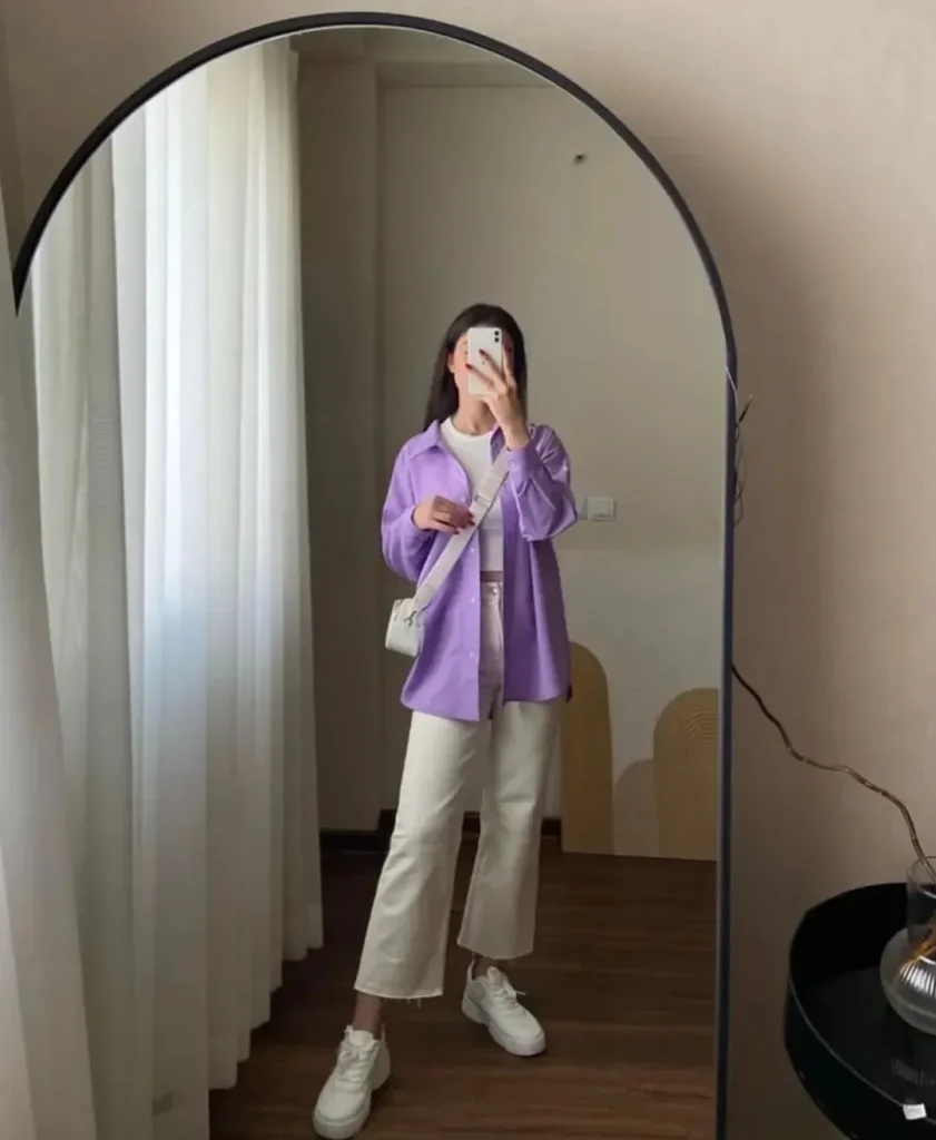 High-Waisted Pants and Button-Down Shirt