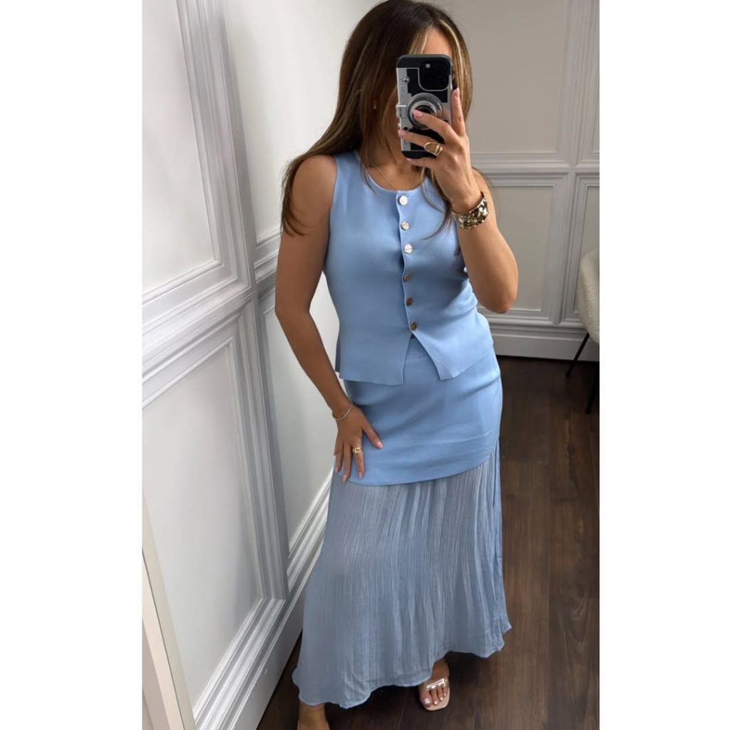 Knit Cami + Pleated Maxi Skirt