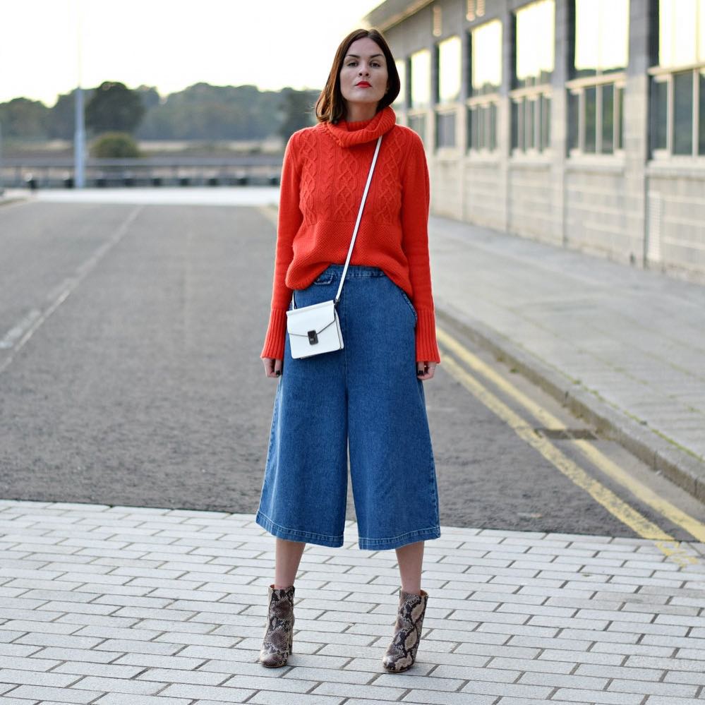 Knit Polo + Denim Culottes