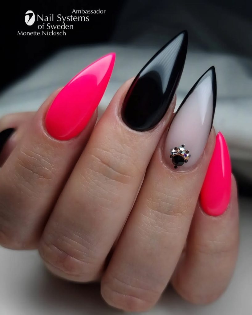 Neon Pink and Black Abstract Art