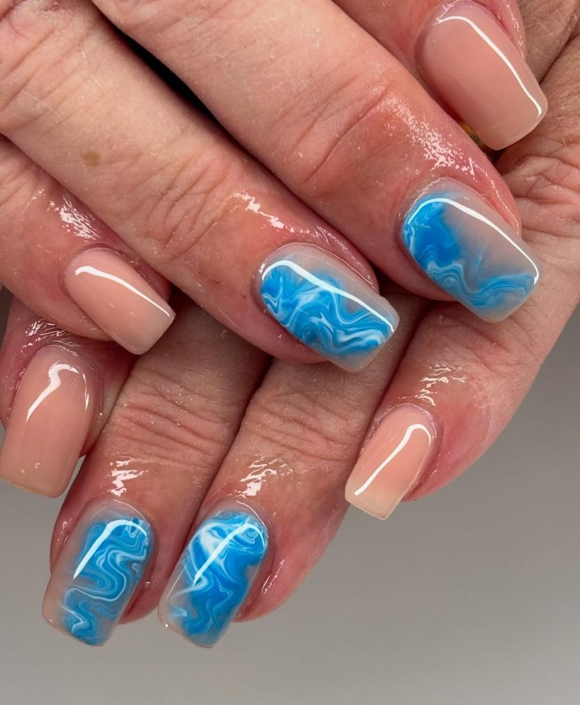 Nude Nails with Marble Accent