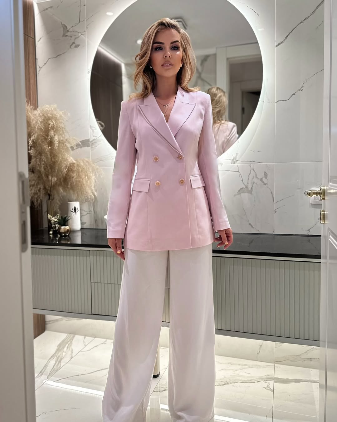 Pastel Blazer and White Trousers