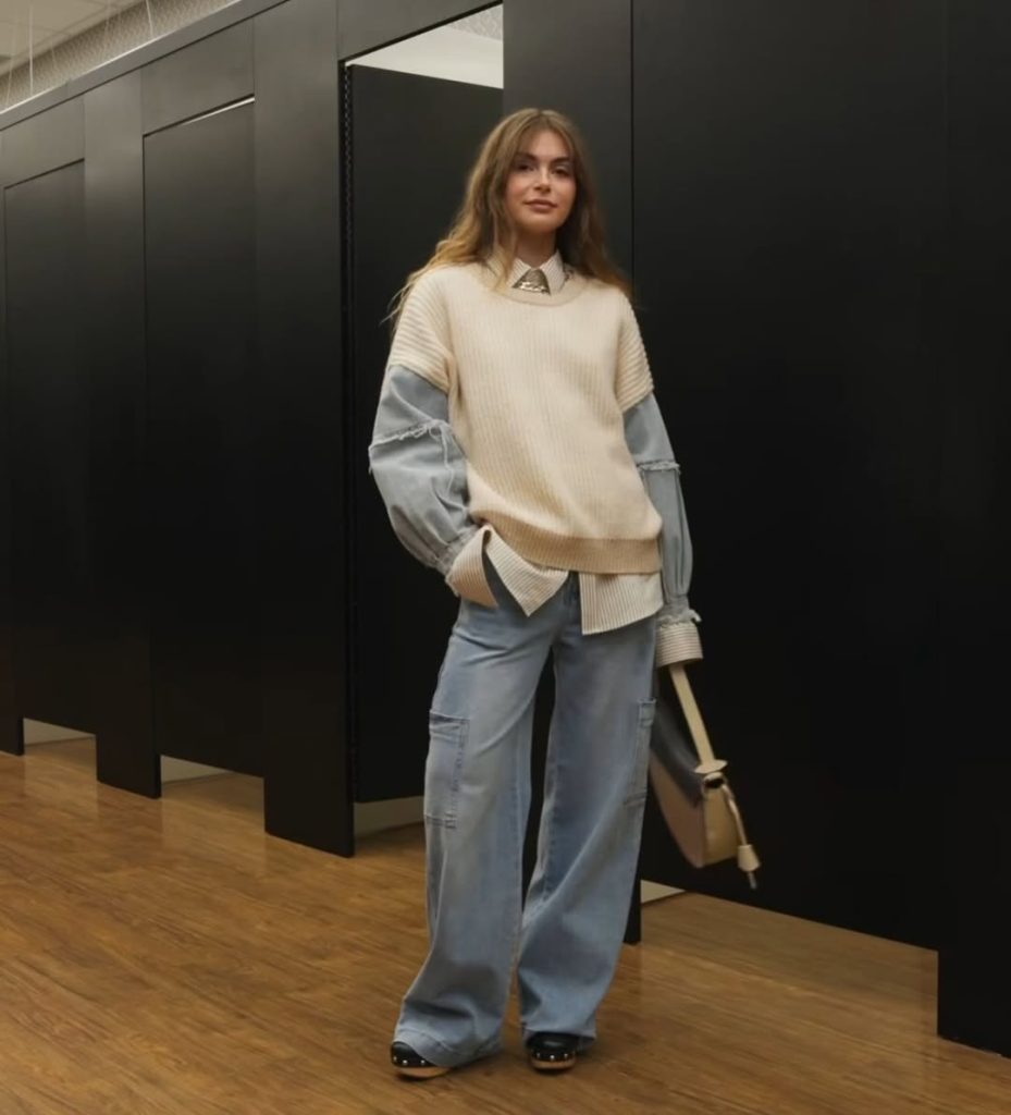 Pastel Sweater with White Jeans