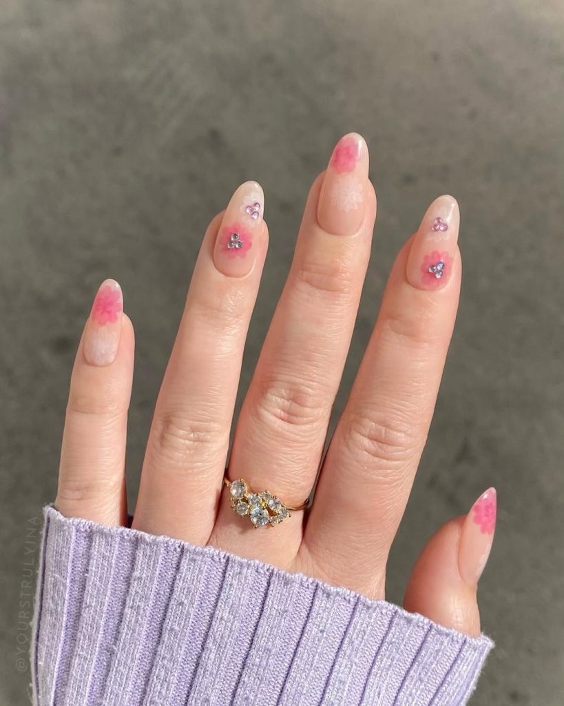 Pink Cherry Blossom Nails