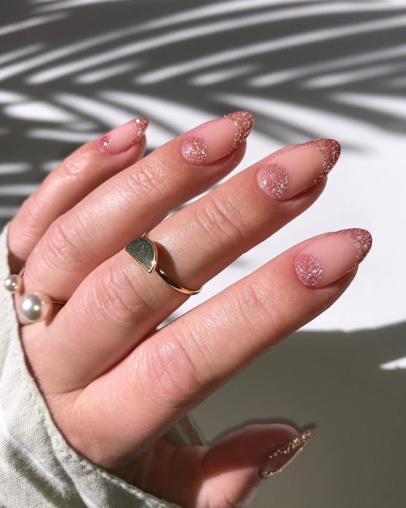 Pink Glitter Half-Moon Nails