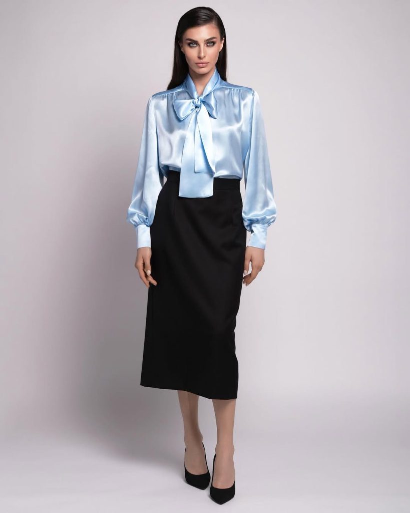 Silk Blouse and Pencil Skirt