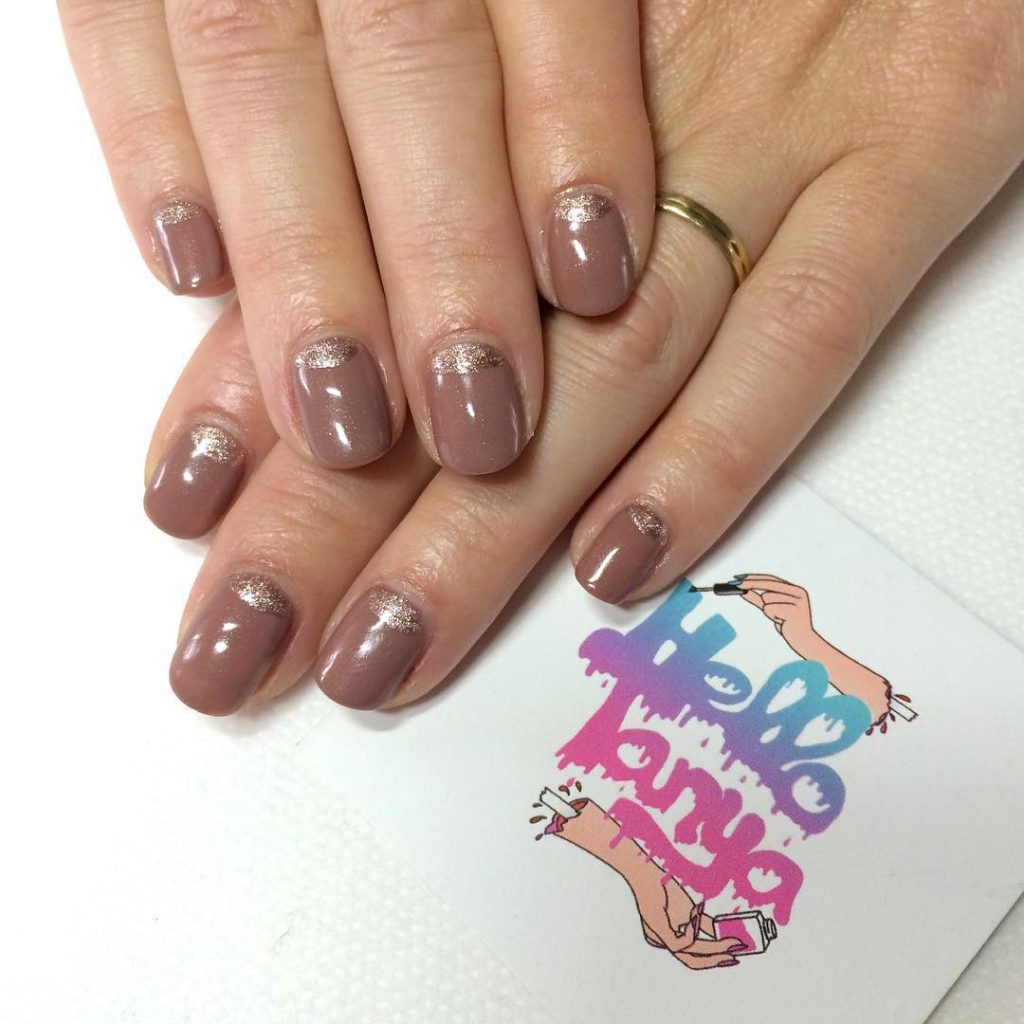 White and Gold Half Moon Nails