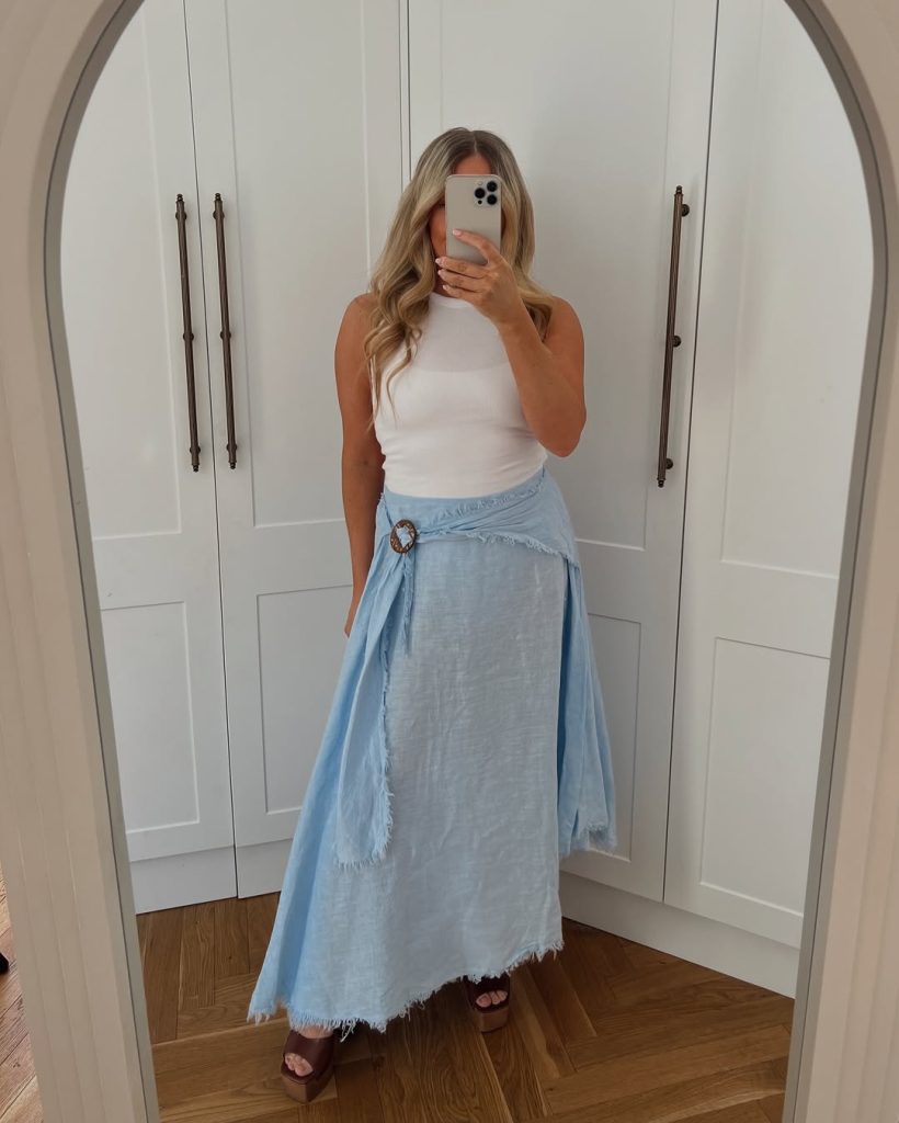 Wrap Top + Linen Midi Skirt